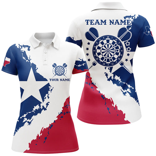 Grunge Texas Flag Darts Polo & Quarter-Zip Shirts For Women Custom Patriotic Darts Jerseys Attire TDM1689