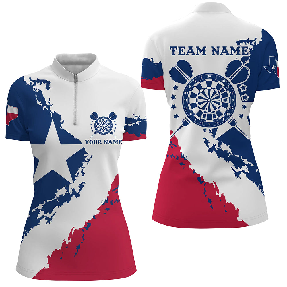 Grunge Texas Flag Darts Polo & Quarter-Zip Shirts For Women Custom Patriotic Darts Jerseys Attire TDM1689