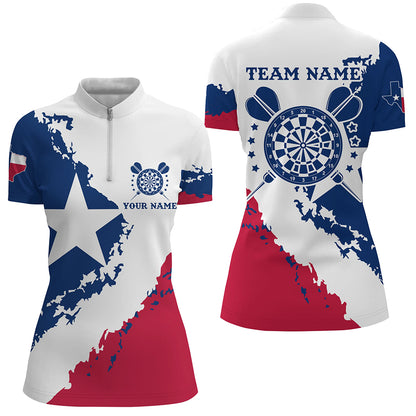 Grunge Texas Flag Darts Polo & Quarter-Zip Shirts For Women Custom Patriotic Darts Jerseys Attire TDM1689