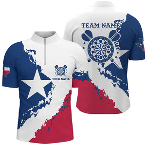 Grunge Texas Flag Darts Polo & Quarter-Zip Shirts For Men Custom Patriotic Darts Jerseys Attire TDM1689