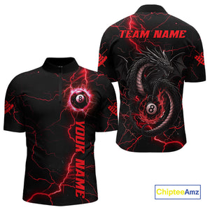 Black And Red 8 Ball Pool Lightning Custom Dragon Men's Billiard Shirts, Billiard Team Jerseys TDM4073