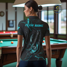 Load image into Gallery viewer, Black And Turquoise 8 Ball Lightning Custom Dragon Women&#39;s Billiard Shirts, Billiard Team Jerseys TDM4072