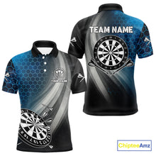 Load image into Gallery viewer, Custom Men&#39;s Dart Shirt – Black Blue Hexagon Design Darts Team Jersey | Polo &amp; Quarter Zip Uniform TDM4074