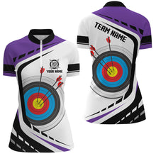 Load image into Gallery viewer, Personalized Archery Target 3D Women Polo &amp; Quarter-Zip Shirts Custom Purple White Archery Jerseys TDM1909