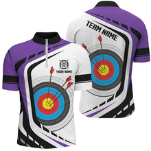 Load image into Gallery viewer, Personalized Archery Target 3D Men Polo &amp; Quarter-Zip Shirts Custom Purple White Archery Jerseys TDM1909