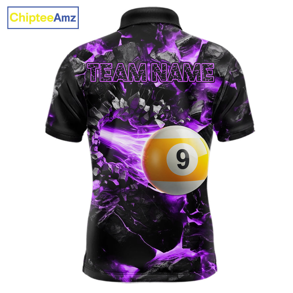 Custom Purple 8 Ball 9 Ball Fire Pool Polo Shirt Designed for Personalized Billiard Team Jerseys with Bold Fire Graphics, Premium Athletic Performance, and League Ready Style