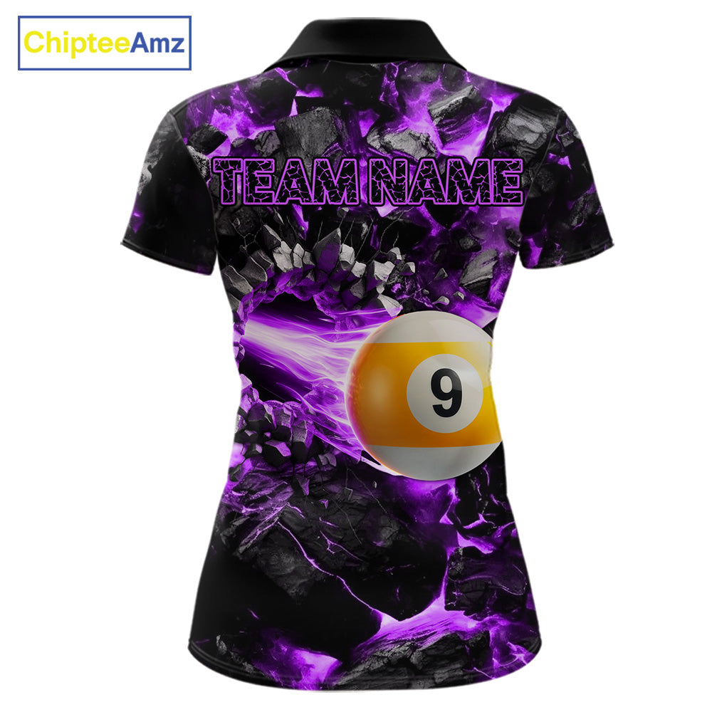 Custom Purple 8 Ball 9 Ball Fire Pool Polo Shirt Designed for Personalized Billiard Team Jerseys with Bold Fire Graphics, Premium Athletic Performance, and League Ready Style
