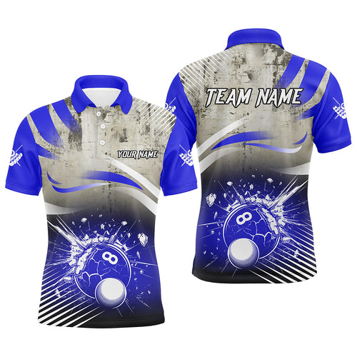Personalized Blue Grunge Break 8 Ball Billiard Shirts For Men, Retro Team League Billiard Jerseys TDM2344