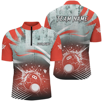 Personalized Red Grunge Break 8 Ball Billiard Shirts For Men, Retro Team League Billiard Jerseys TDM2345