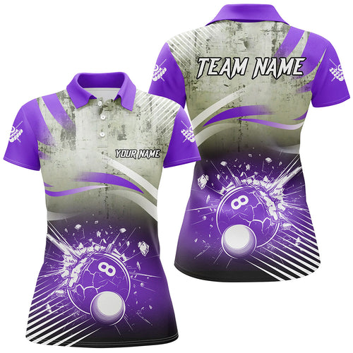 Personalized Purple Grunge Break 8 Ball Billiard Shirts For Women, Retro Team League Billiard Jerseys TDM2346
