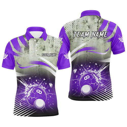 Personalized Purple Grunge Break 8 Ball Billiard Shirts For Men, Retro Team League Billiard Jerseys TDM2346