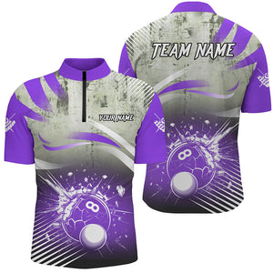 Personalized Purple Grunge Break 8 Ball Billiard Shirts For Men, Retro Team League Billiard Jerseys TDM2346