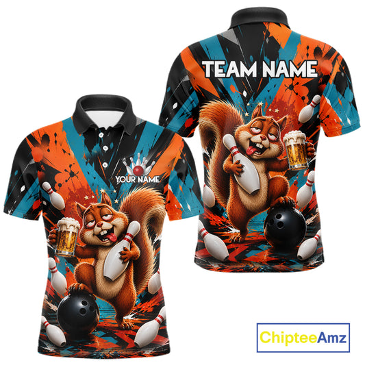 Colorful Graffiti Funny Drunk Squirrel Beer Bowling Shirts For Men Custom Bowling Team Jersey TDM7355