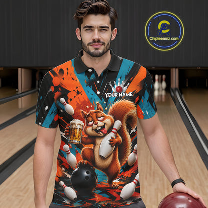 Colorful Graffiti Funny Drunk Squirrel Beer Bowling Shirts For Men Custom Bowling Team Jersey TDM7355