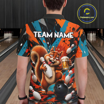 Colorful Graffiti Funny Drunk Squirrel Beer Bowling Shirts For Men Custom Bowling Team Jersey TDM7355