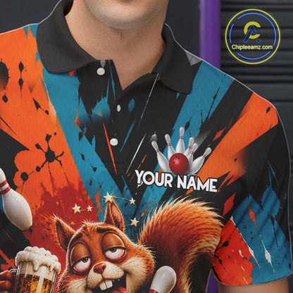 Colorful Graffiti Funny Drunk Squirrel Beer Bowling Shirts For Men Custom Bowling Team Jersey TDM7355