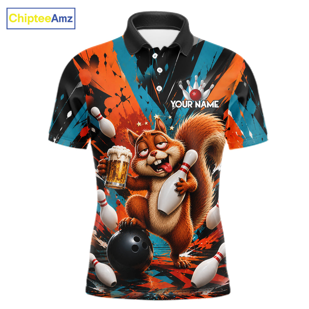 Colorful Graffiti Funny Drunk Squirrel Beer Bowling Shirts For Men Custom Bowling Team Jersey TDM7355