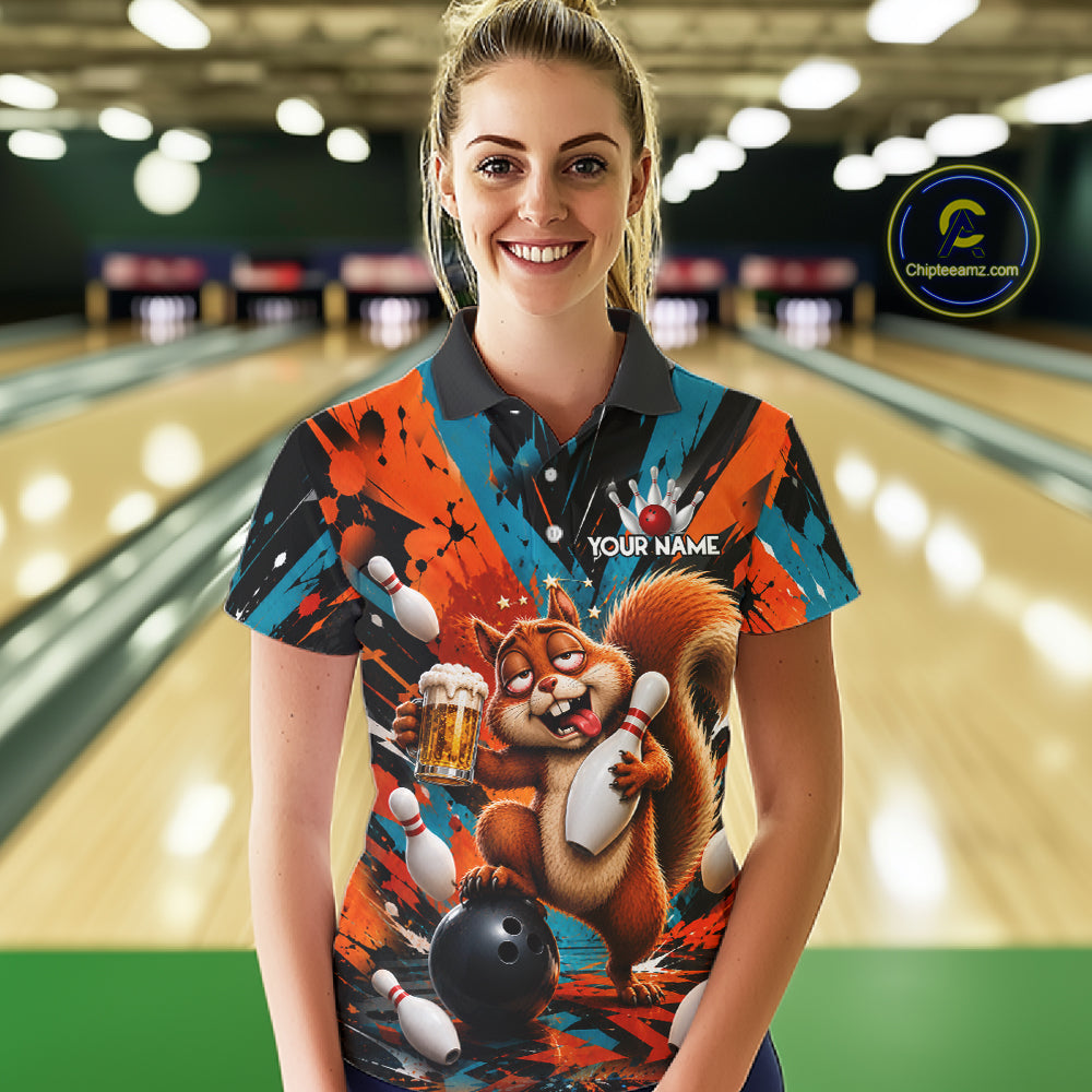 Colorful Graffiti Funny Drunk Squirrel Beer Bowling Shirts For Women Custom Bowling Team Jersey TDM7355