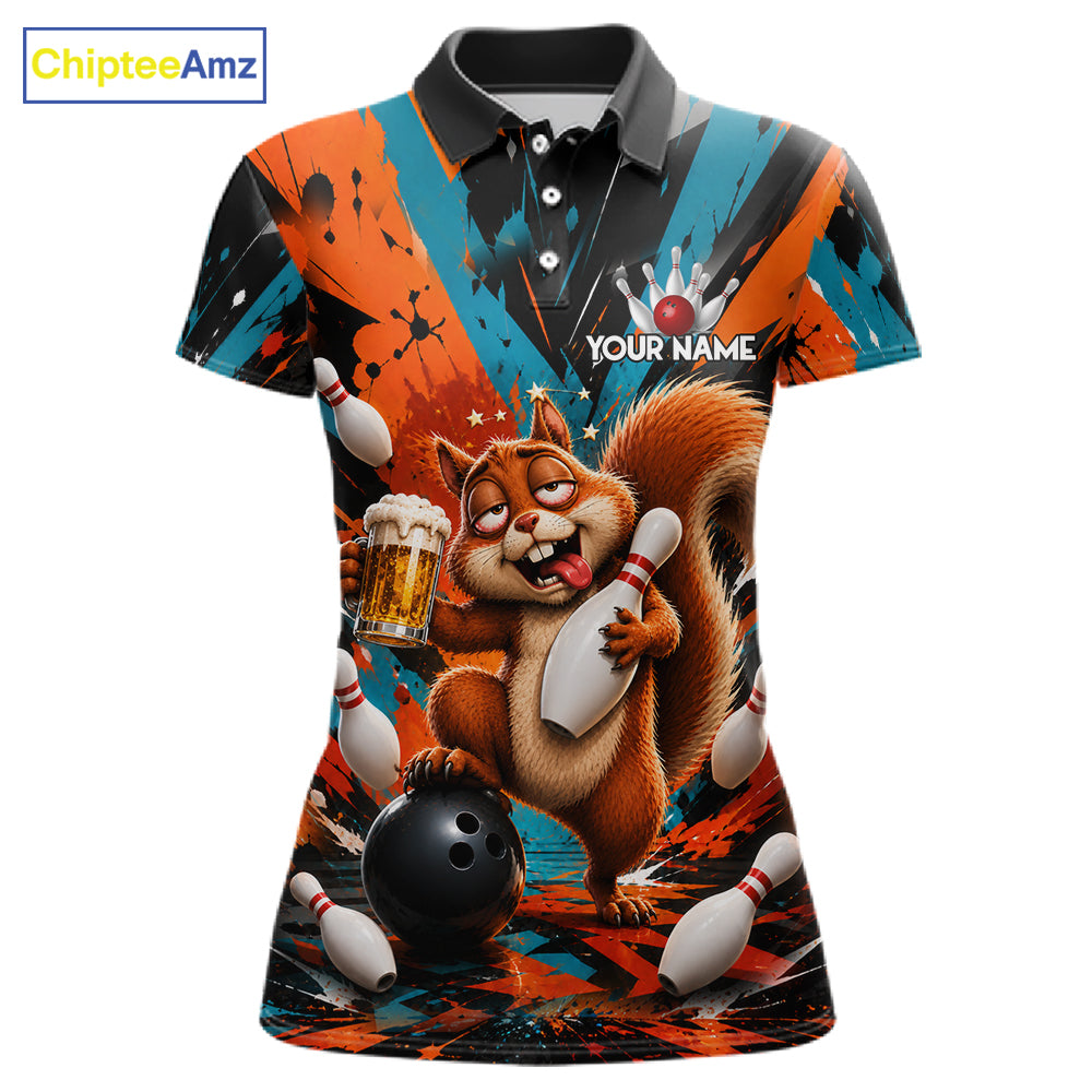 Colorful Graffiti Funny Drunk Squirrel Beer Bowling Shirts For Women Custom Bowling Team Jersey TDM7355