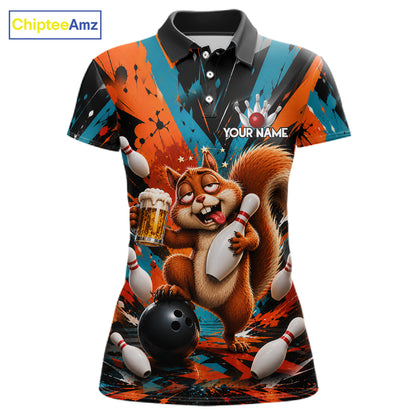Colorful Graffiti Funny Drunk Squirrel Beer Bowling Shirts For Women Custom Bowling Team Jersey TDM7355