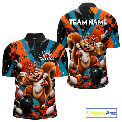 Colorful Graffiti Funny Drunk Squirrel Beer Bowling Shirts For Men Custom Bowling Team Jersey TDM7355