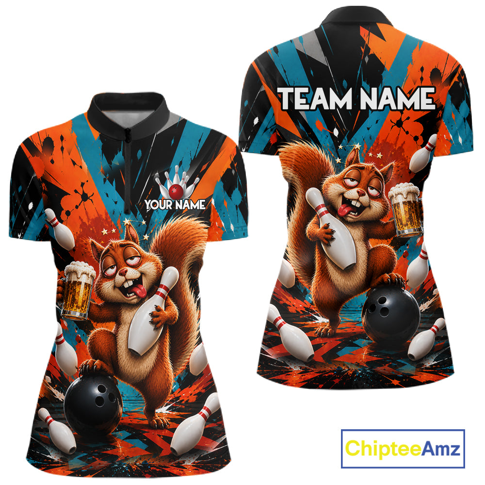 Colorful Graffiti Funny Drunk Squirrel Beer Bowling Shirts For Women Custom Bowling Team Jersey TDM7355
