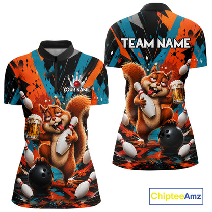 Colorful Graffiti Funny Drunk Squirrel Beer Bowling Shirts For Women Custom Bowling Team Jersey TDM7355