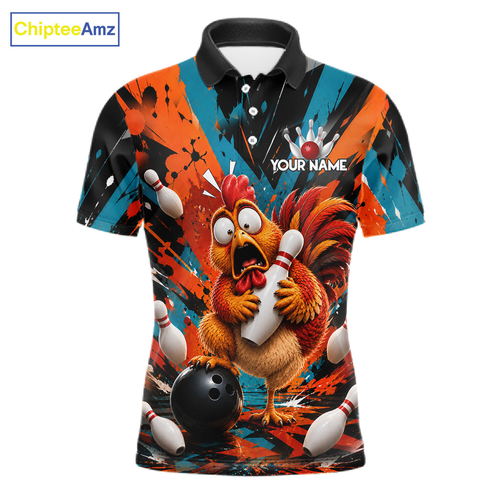 Colorful Graffiti Funny Chicken Bowling Polo, 1/4 Zip Shirts For Men Custom Bowling Team Jersey TDM7356
