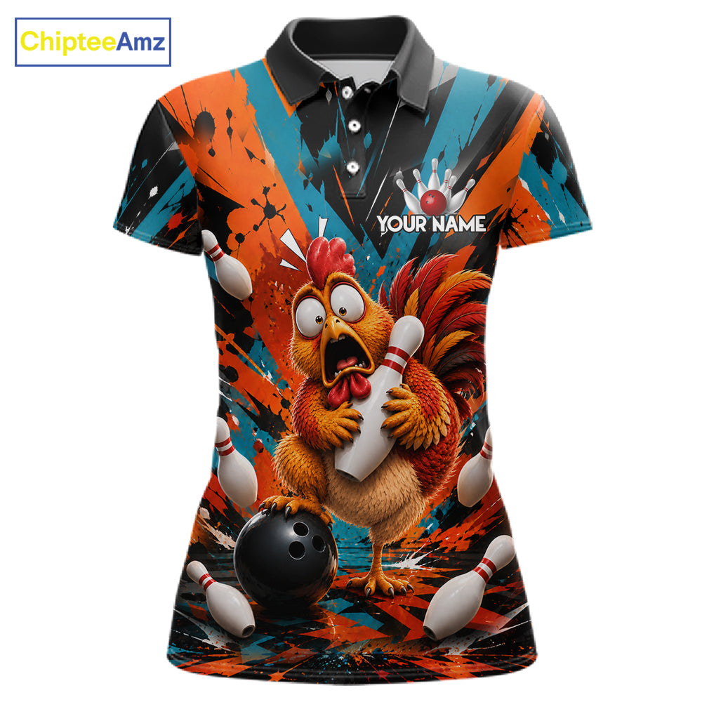 Colorful Graffiti Funny Chicken Bowling Polo, 1/4 Zip Shirts For Women Custom Bowling Team Jersey TDM7356