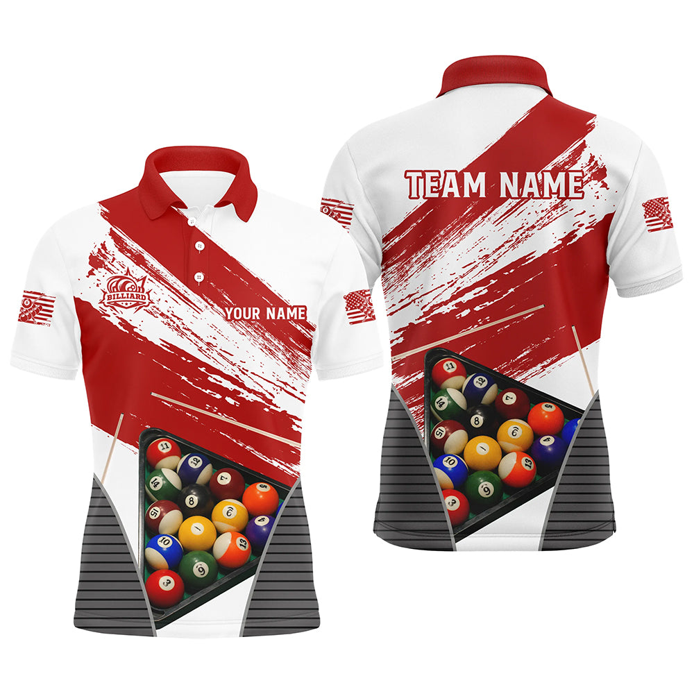 Billiard Grunge Style Red Version Personalized Name Polo Shirts For Men Custom Billiard Jerseys TDM0215