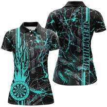 Load image into Gallery viewer, Turquoise Grunge Dart Jerseys For Women, Fire Flame Dart Board Custom Name Dragon Darts League Shirts TDM2603