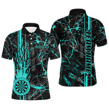 Load image into Gallery viewer, Turquoise Grunge Dart Jerseys For Men, Fire Flame Dart Board Custom Name Dragon Darts League Shirts TDM2603