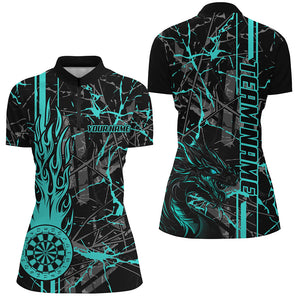 Turquoise Grunge Dart Jerseys For Women, Fire Flame Dart Board Custom Name Dragon Darts League Shirts TDM2603