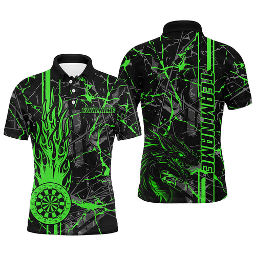 Green Grunge Dart Jerseys For Men, Fire Flame Dart Board Custom Name Dragon Darts League Shirts TDM2604