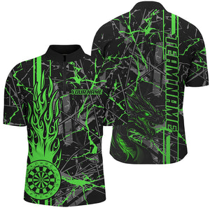 Green Grunge Dart Jerseys For Men, Fire Flame Dart Board Custom Name Dragon Darts League Shirts TDM2604