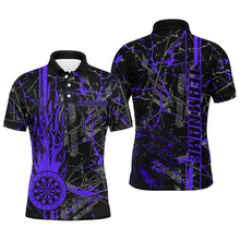 Load image into Gallery viewer, Purple Grunge Dart Jerseys For Men, Fire Flame Dart Board Custom Name Dragon Darts League Shirts TDM2605