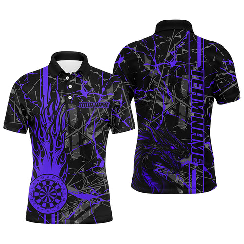 Purple Grunge Dart Jerseys For Men, Fire Flame Dart Board Custom Name Dragon Darts League Shirts TDM2605
