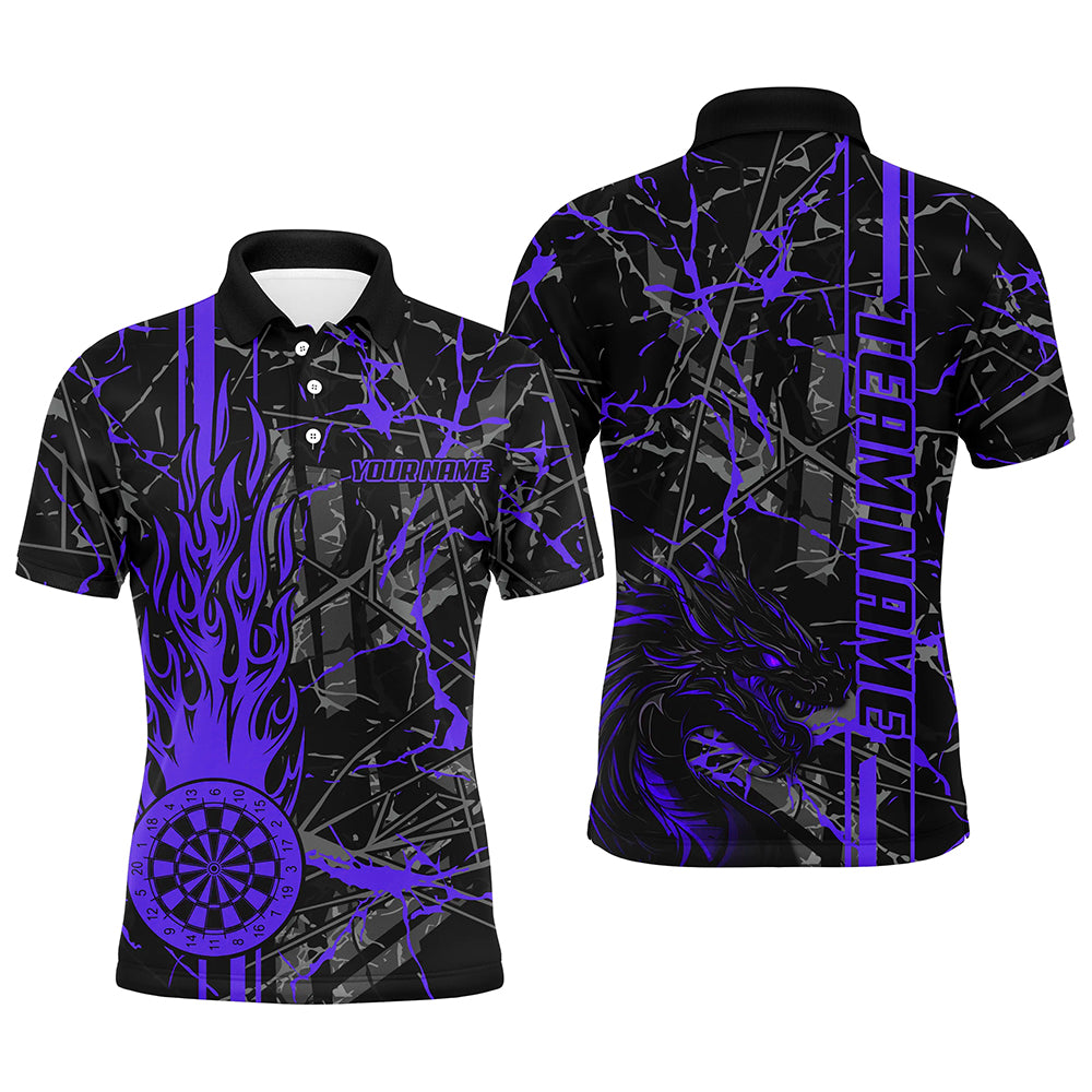 Purple Grunge Dart Jerseys For Men, Fire Flame Dart Board Custom Name Dragon Darts League Shirts TDM2605