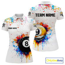 Load image into Gallery viewer, Funny 8 Ball &amp; 9 Ball Colorful Splash Billiard Shirt For Women Custom Billiard Team Jersey |White TDM5581