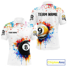 Load image into Gallery viewer, Funny 8 Ball &amp; 9 Ball Colorful Splash Billiard Shirt For Men Custom Billiard Team Jersey |White TDM5581