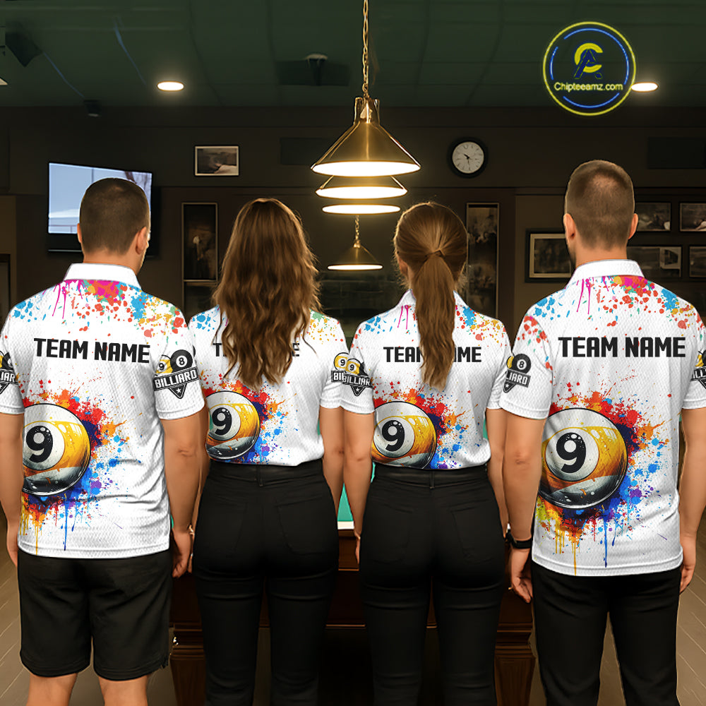 Funny 8 Ball & 9 Ball Colorful Splash Billiard Shirt For Women Custom Billiard Team Jersey |White TDM5581