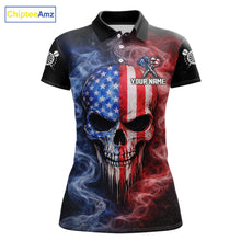 Load image into Gallery viewer, Custom American Flag Smoke Skull Darts Shirt For Women, Patriotic Darts Team Jersey Polo &amp; 1/4 Zip TDM5811