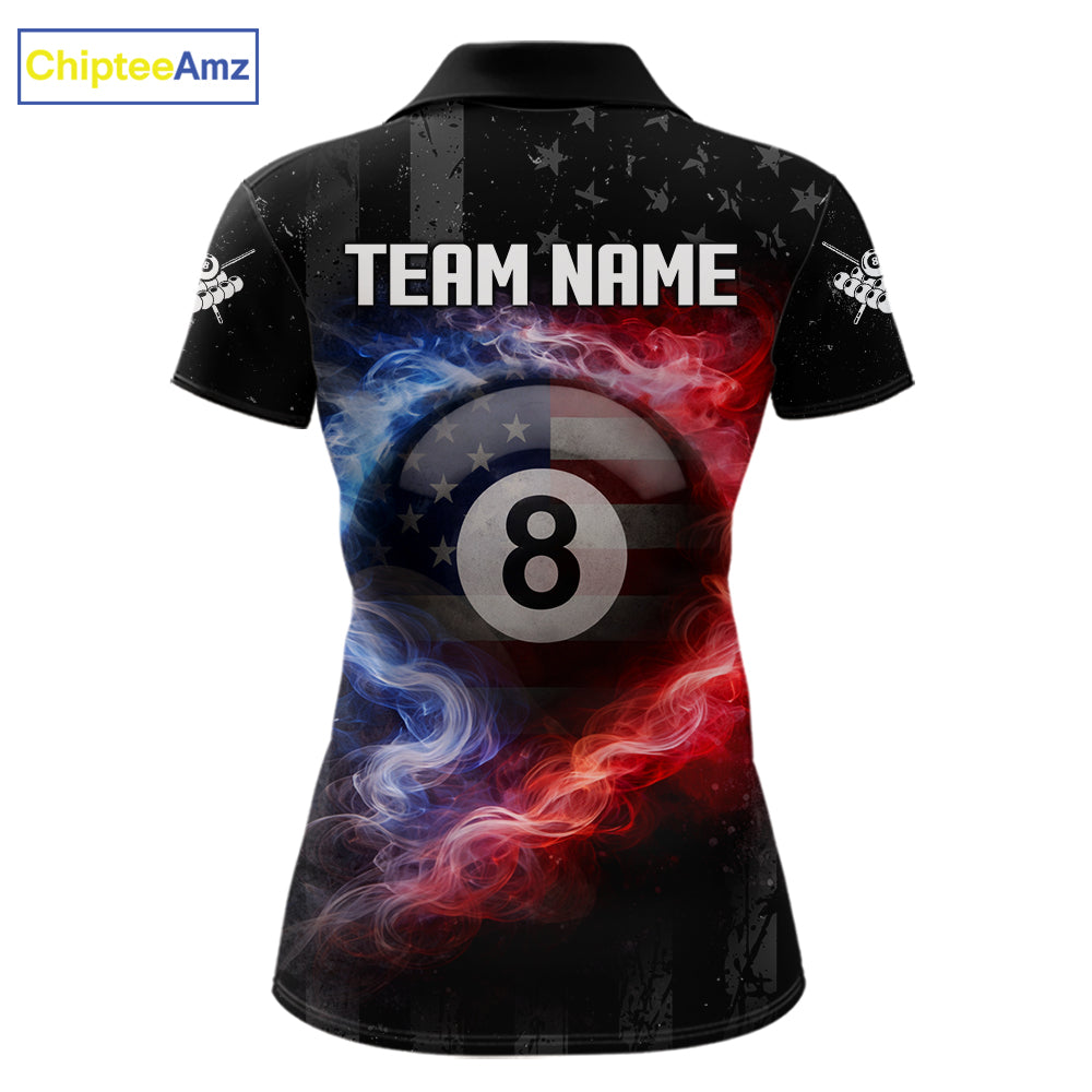 Custom 8 Ball US Flag Smoke Skull Billiard Shirt For Women, Patriotic Pool Team Jersey Polo, 1/4 Zip TDM5812
