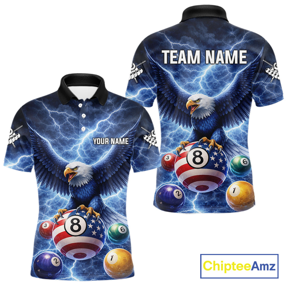 Blue 8 Ball US Flag Thunder Lightning Eagle Billiard Shirt For Men Custom Pool Team Jersey TDM5813