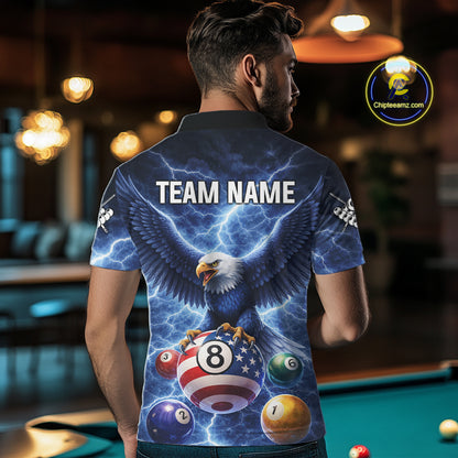 Blue 8 Ball US Flag Thunder Lightning Eagle Billiard Shirt For Men Custom Pool Team Jersey TDM5813