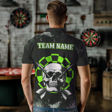 Load image into Gallery viewer, Personalized Green Darts Smoke Skull Men Dart Shirt Custom Dart Board Fire Flame Dart Team Jersey TDM3653