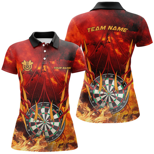 Personalized 3D Darts Board On Fire Women Darts Polo Shirts Custom Name Flame Darts Shirts For Player TDM1338