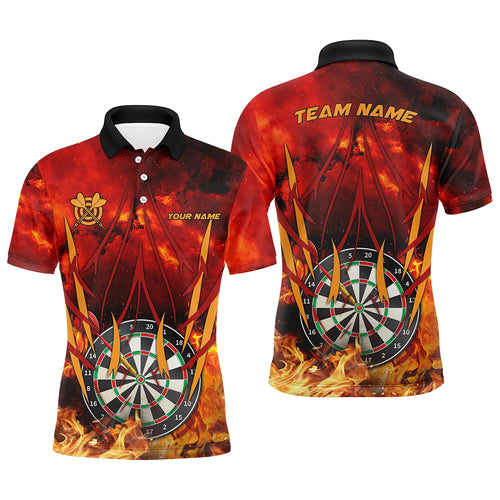 Personalized 3D Darts Board On Fire Men Darts Polo Shirts Custom Name Flame Darts Shirts For Player TDM1338