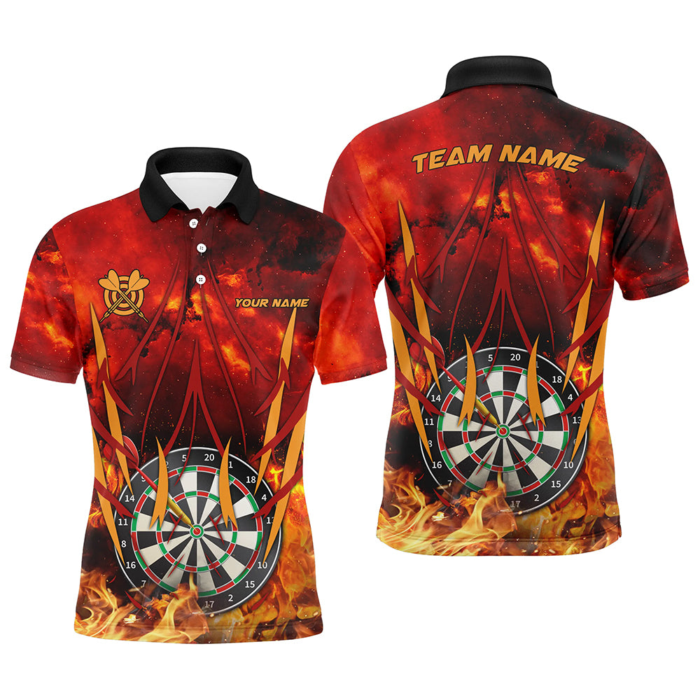 Personalized 3D Darts Board On Fire Men Darts Polo Shirts Custom Name Flame Darts Shirts For Player TDM1338