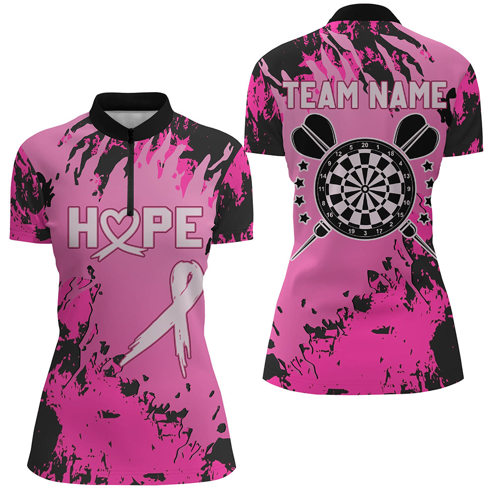 Breast Cancer Awareness Pink Grunge Camo Women Darts Polo & Quarter-Zip Shirts Custom Darts Jerseys TDM1699